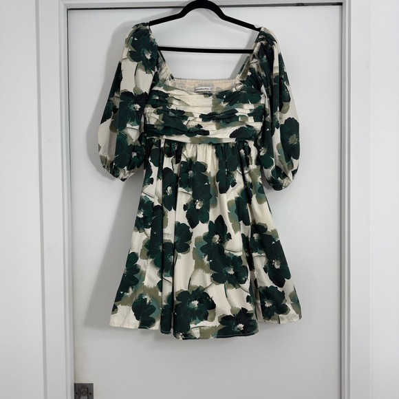 Abercrombie & Fitch Emerson Poplin Puff Sleeve Mini Dress Green Floral Sz M Tall - Picture 2 of 15
